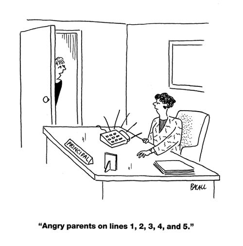 'Angry parents on lines 1,2,3,4 and 5.'