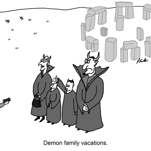 Demon family vacations - Kid covering other's horns.