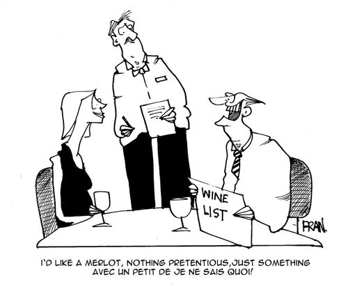 "I'd like a Merlot, nothing pretentious,just something 'avec un petit de je ne sais quoi!'"