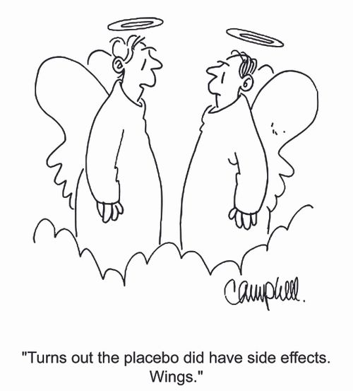'Turns out the placebo did have side effects. Wings.'