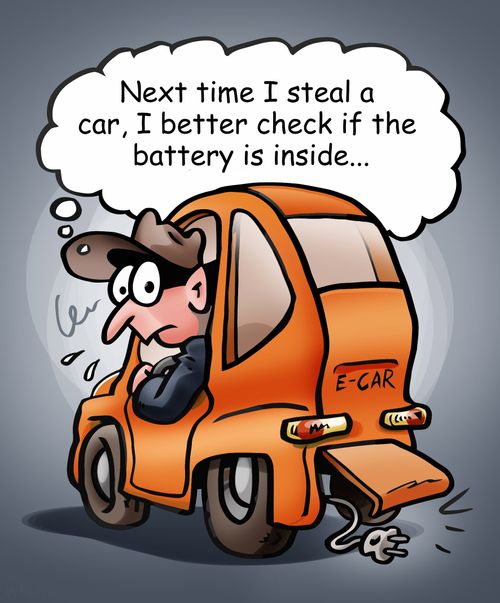 'Next time I steal a car, I better check if the battery is inside...'