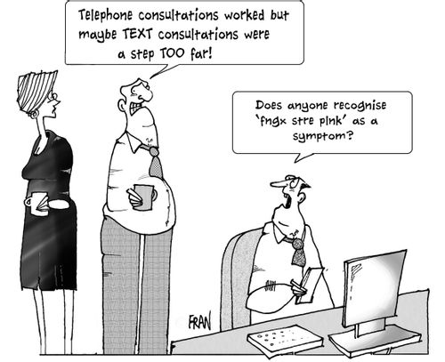 Telephone consultations worked but maybe TEXT consultations were a step too far...Does anyone wrecognise 'fngx pink' as a symptom?