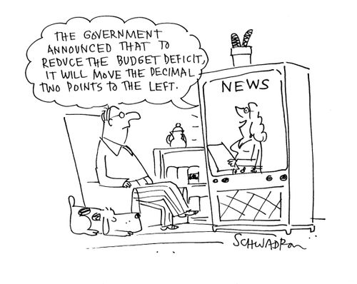 'The government announced that to reduce the budget deficit, it will move the decimal two points to the left.'