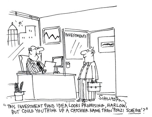 'This investment fund idea looks promising, Harlow, but could you think up a catchier name than 'Ponzi Scheme'?'