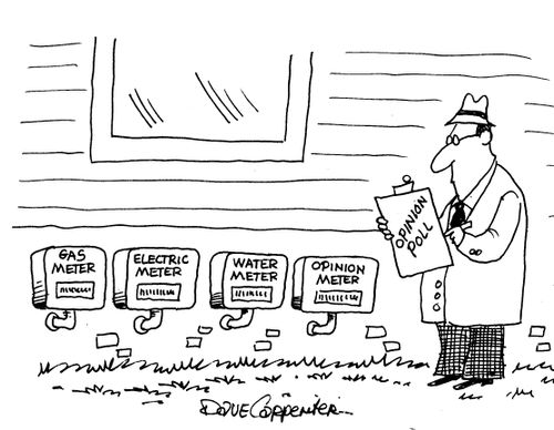 Pollster reads 'opinion meter'.