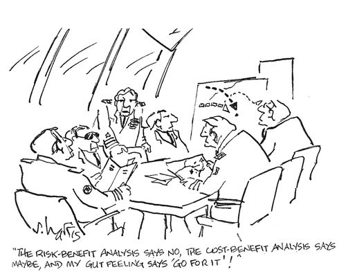 'The risk-benefit analysis says no, the cost-benefit analysis says maybe, and the gut feeling says 'Go for it'!'