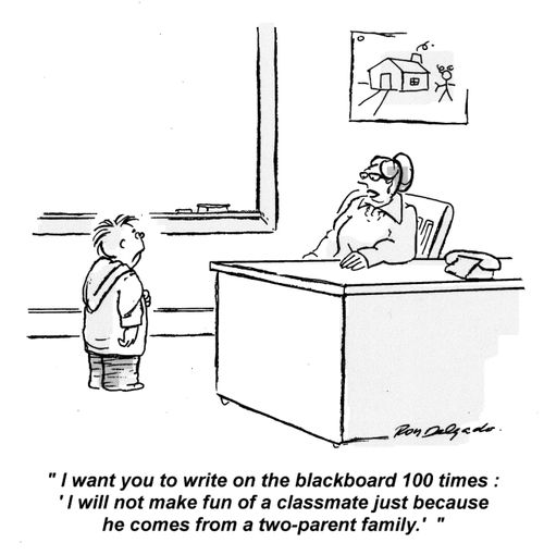 'I want you to write on the blackboard 100 times: 'I will not make fun of a classmate just because...'