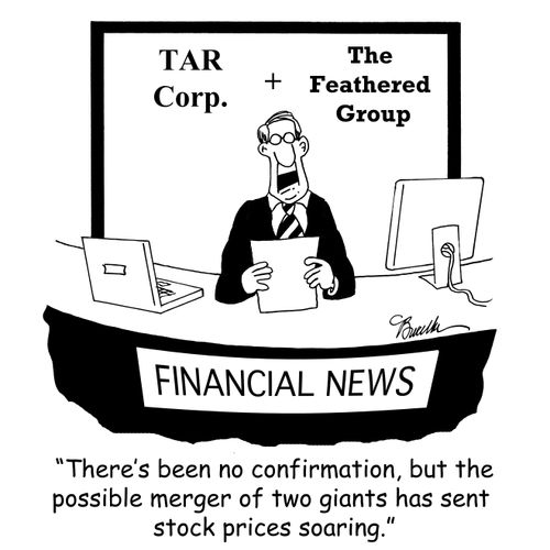 'There's been no confirmation, but the possible merger of two giants has sent stock prices soaring.'