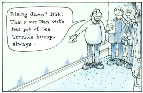 'Rising damp? Nah! That's our Nan with her pot of tea. Terrible hiccups always. . .'