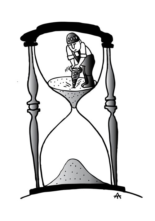 Man drilling in an hour glass.