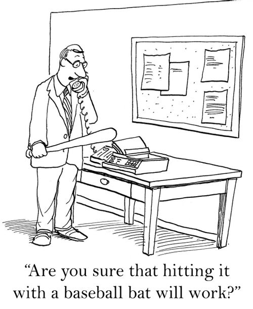 'Are you sure that hitting it with a baseball bat will work?'