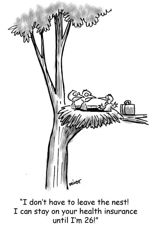 'I don't have to leave the nest! I can stay on your health insurance until I'm 26!'
