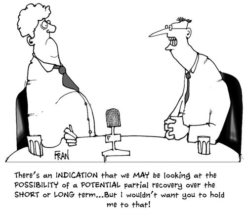 "There's an INDICATION that we MAY be looking at the POSSIBILITY of a POTENTIAL partial recovery over the SHORT or LONG term ...But I wouldn't want you to hold me to that!"