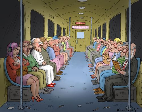 Pope Francis on public transport.