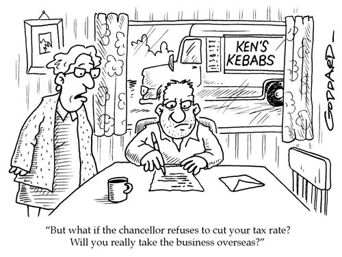 'But what if the chancellor refuses to cut your tax rate? Will you really take the business overseas?'