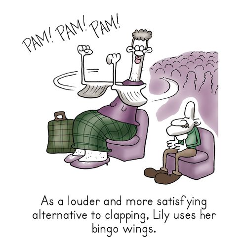 As a louder and more satisfying alternative to clapping, Lily uses her bingo wings.