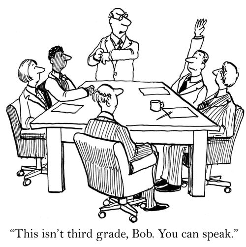 'This isn't third grade, Bob. You can speak.'