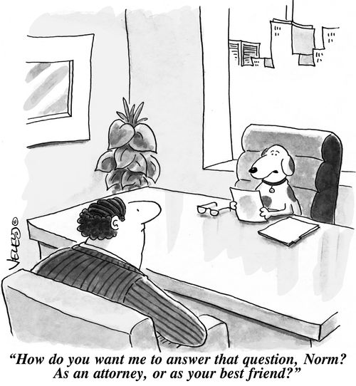 'How do you want me to answer that question, Norm? As an attorney, or as your best friend?'