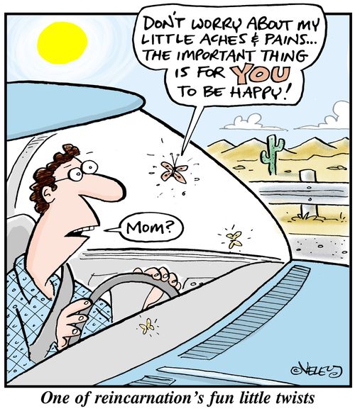 'Don't worry about my little aches & pains... the important thing is for YOU to be happy!' ~ one of reincarnation's fun little twists.