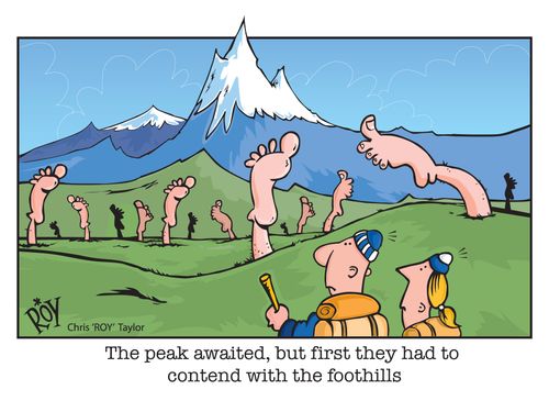 The peak awaited, but first they had to contend with the foothills.