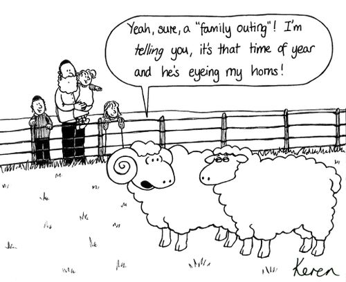 'Yeah, sure, a 'family outing'! I'm telling you, it's that time of year and he's eyeing my horns!'