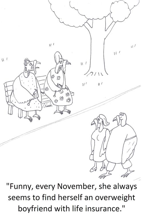 'Funny, every November, she always seems to find herself an overweight boyfriend with life insurance.'