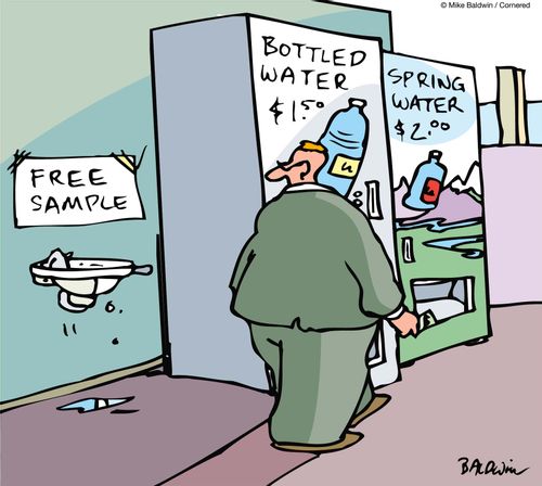 Bottled water. Free sample.