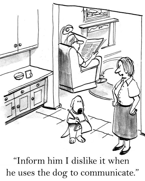 'Inform him I dislike it when he uses the dog to communicate.'