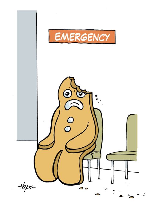 Gingerbread man in Emergency room.