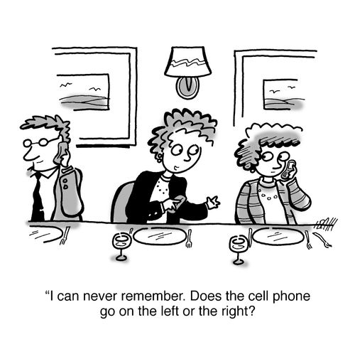 'I can never remember. Does the cell phone go on the left or the right?'