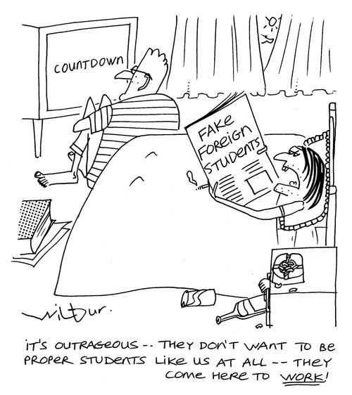 'It's outrageous - they don't want to be proper students like us at all - they come here to work!'