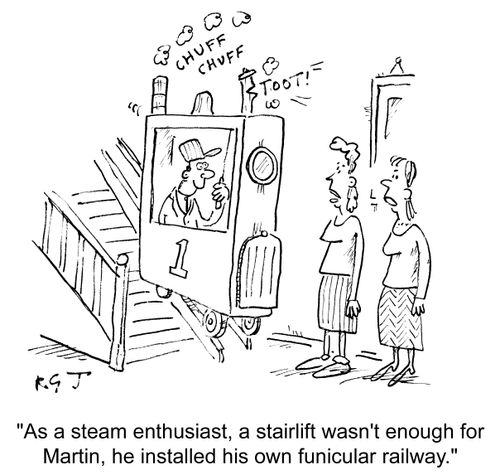 'As a steam enthusiast, a stair lift wasn't enough for Martin, he installed his own funicular railway.'