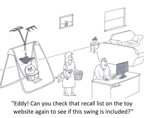 'Eddy! Can you check that recall list on the toy website again to see if this swing is included?'