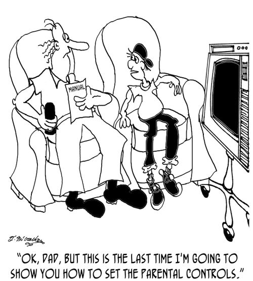'OK, dad, but this is the last time I'm going to show you how to set the parental controls.'