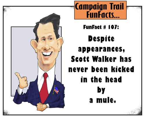 Despite appearances, Scott Walker has never been kicked in the head by a mule.