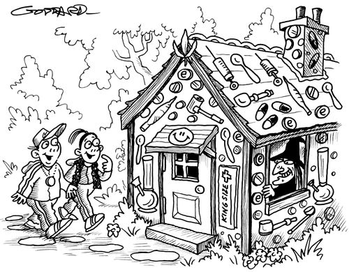 Witch's cottage covered in drugs.