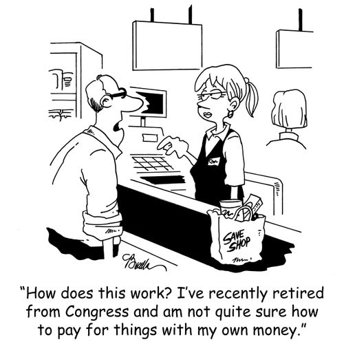 'How does this work? I've recently retired from Congress and am not quite sure how to pay for things with my own money.'