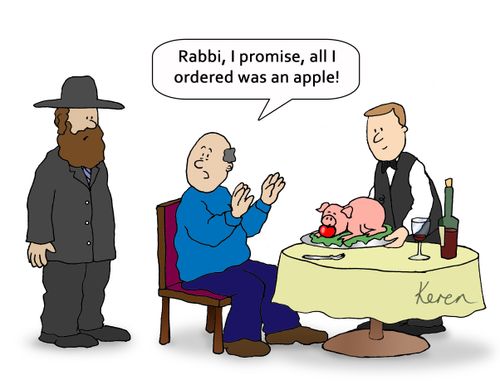 'Rabbi, I promise, all I ordered was an apple!'