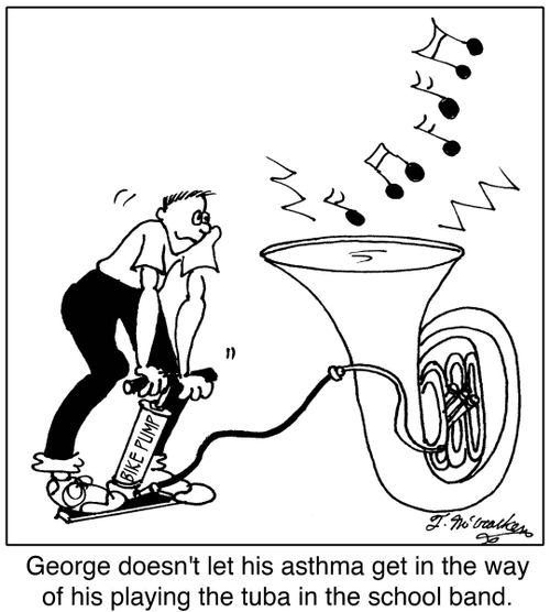George doesn't let his asthma get in the way of his playing the tuba in the school band.
