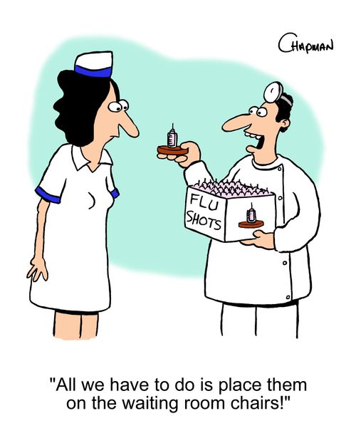 'All we have to do is place them on the waiting room chairs!'