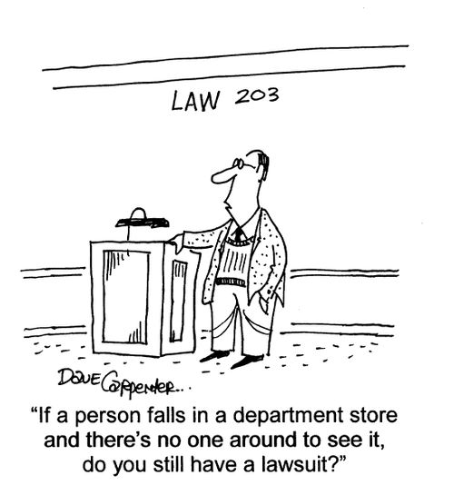 'If a person falls in a department store and there's no one around to see it, do you still have a lawsuit?'