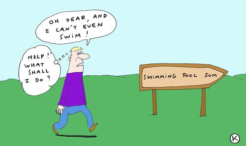 'Oh dear, and I can't even swim! Help! What shall I do?'