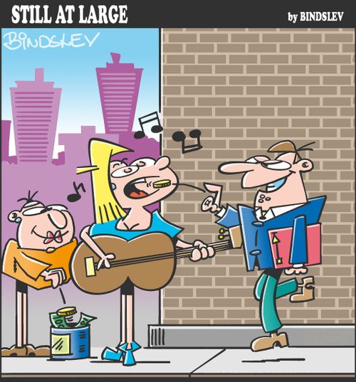 Man throws coins into the mouth of a street musician