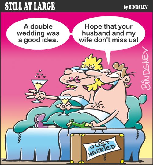 "A double wedding was a good idea. Hope that your husband and my wife don't miss us!"
