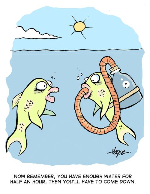 'Now remember, you have enough water for half an hour, then you'll have to come down.'