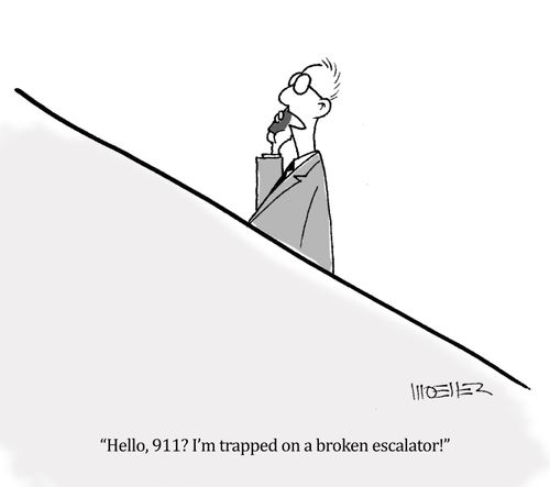 'Hello, 911? I'm trapped on a broken escalator!'