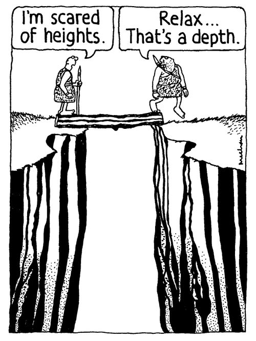 'I'm scared of heights.' 'Relax... That's a depth.'