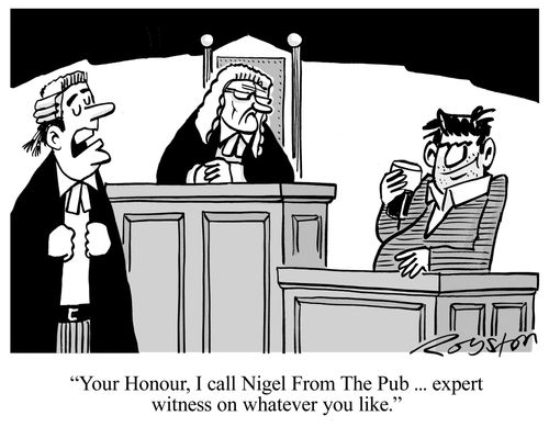 'Your Honour, I call Nigel from the Pub ... expert witness on whatever you like.'