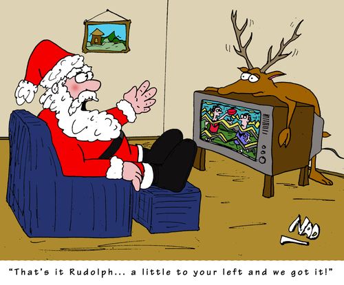 'That's it Rudolph... a little to your left and we got it!'