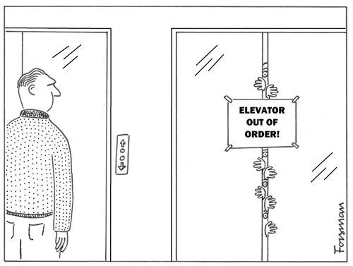Elevator out of order, full of people.
